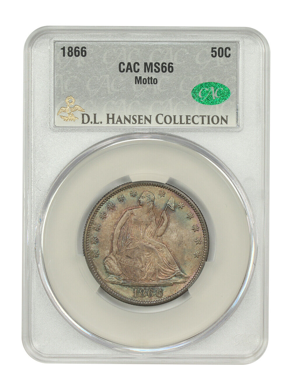 1866 50C CACG MS66 (Motto) ex: D.L. Hansen - Liberty Seated Half Dollar