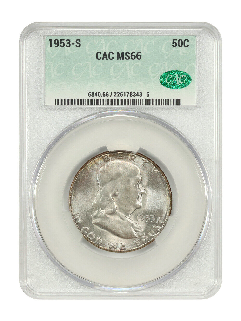 1953-S 50C CACG MS66 - Franklin Half Dollar