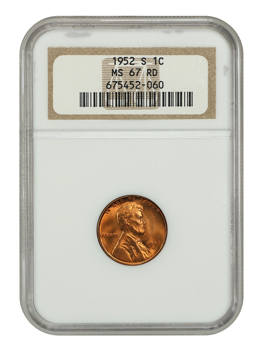 1952-S 1C NGC MS67RD - Lincoln Cent (Wheat Reverse)