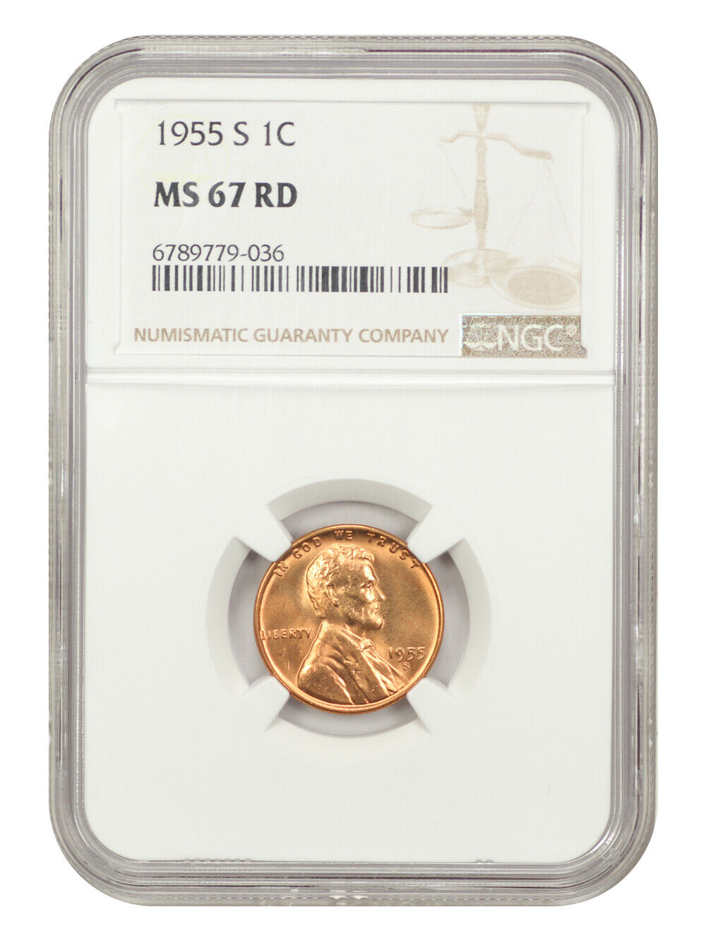 1955-S 1C NGC MS67RD