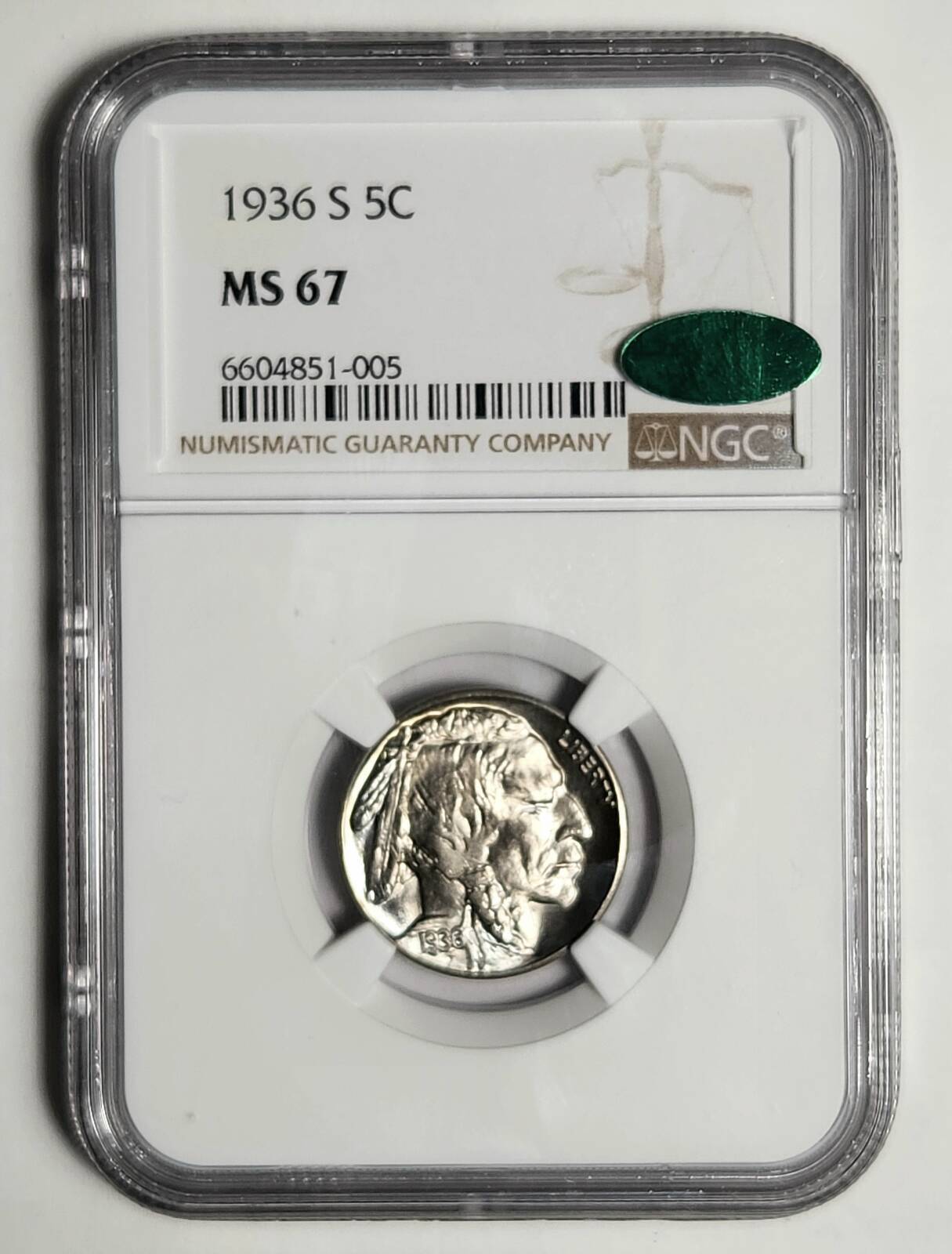 1936 S Indian Buffalo NGC MS-67 CAC