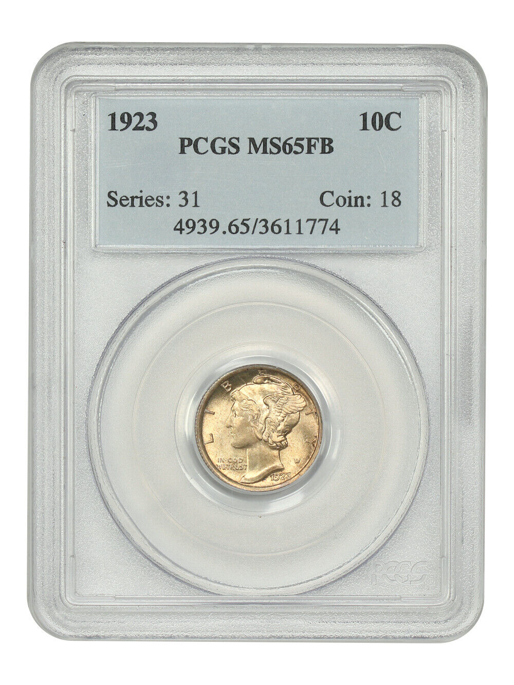 1923 10C PCGS MS65FB - Mercury Dime