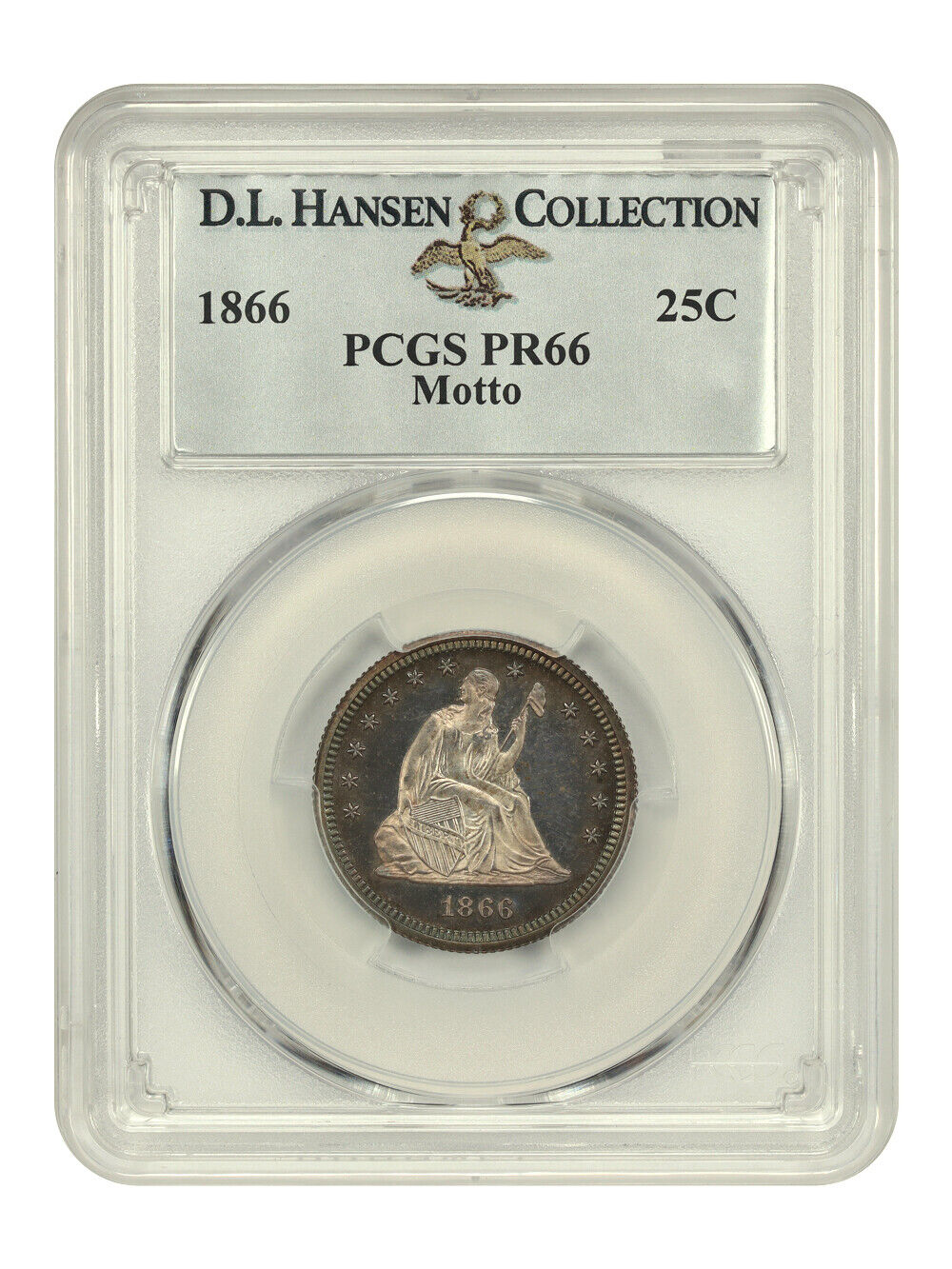 1866 25C PCGS PR66 (Motto) ex: D.L. Hansen