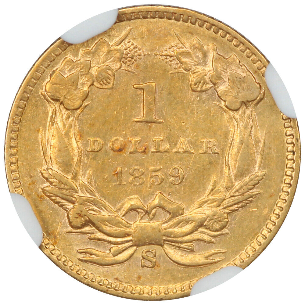 1859-S G$1 NGC AU58 - Gold Dollar - Scarce Low Mintage Gold Dollar