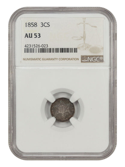 1858 3CS NGC AU53 - Three Cent Silver - Scarce Type 2