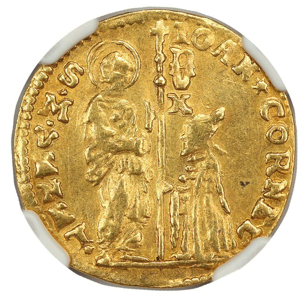 Venice: (1709-22) Zecchino NGC AU Details (Giovanni Corner II, Spot Removed)