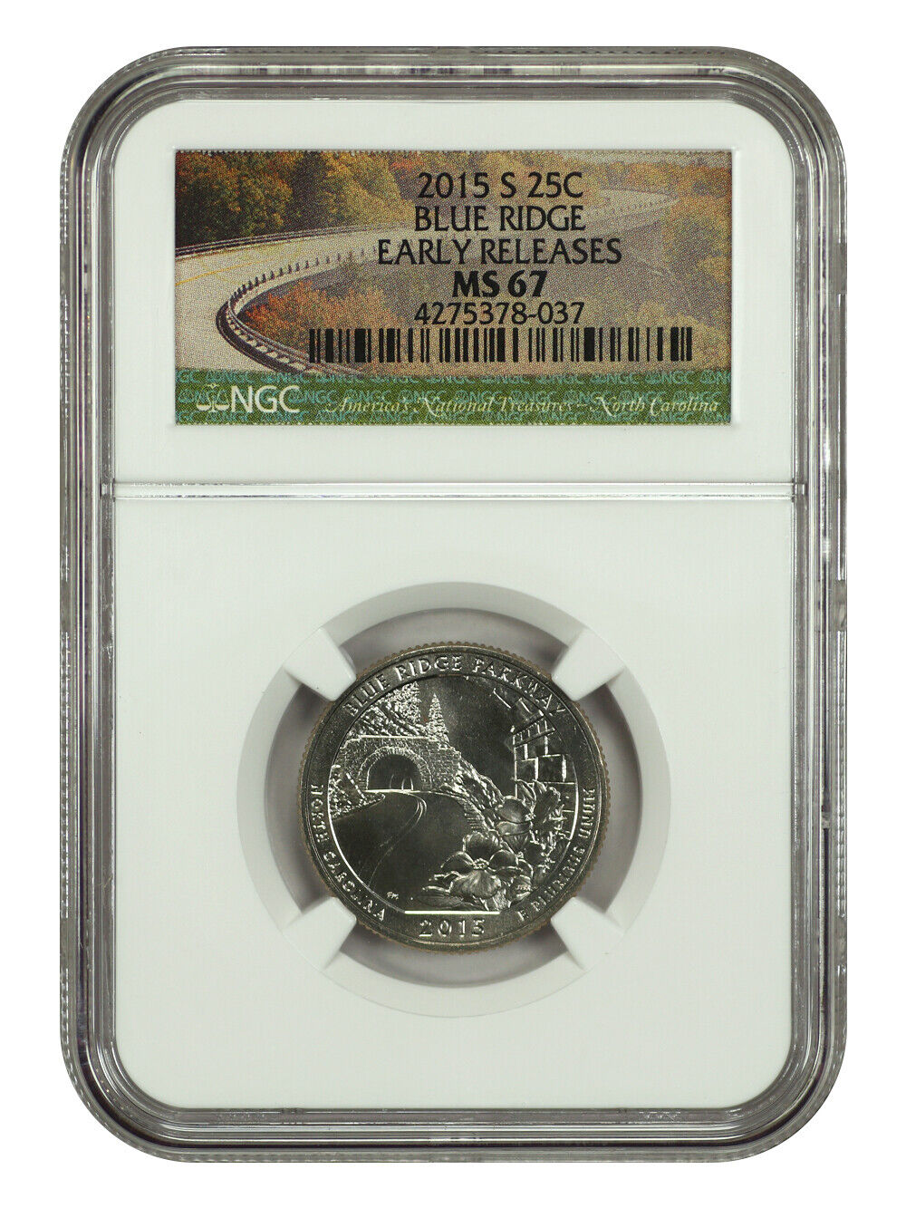 2015-S 25C Blue Ridge Parkway NP NGC MS67 (Early Releases) - Type 1 - Clad