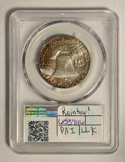 1958 D Franklin Half Dollar PCGS MS-66+ CAC - RAINBOW!