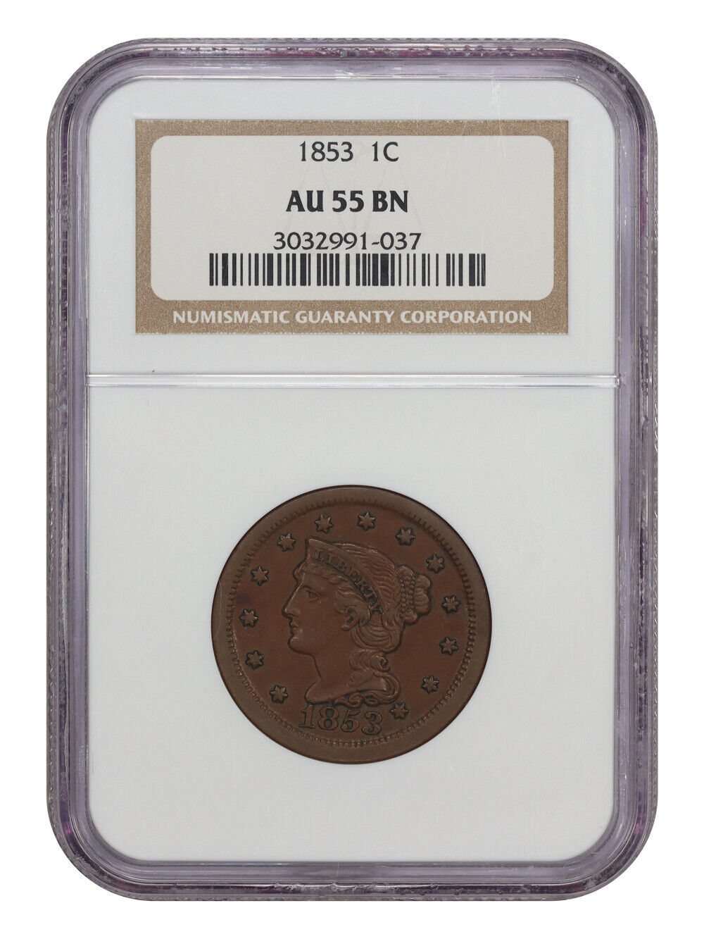 1853 1C NGC AU55 - Braided Hair Cent