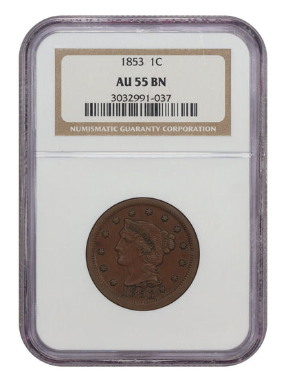 1853 1C NGC AU55 - Braided Hair Cent