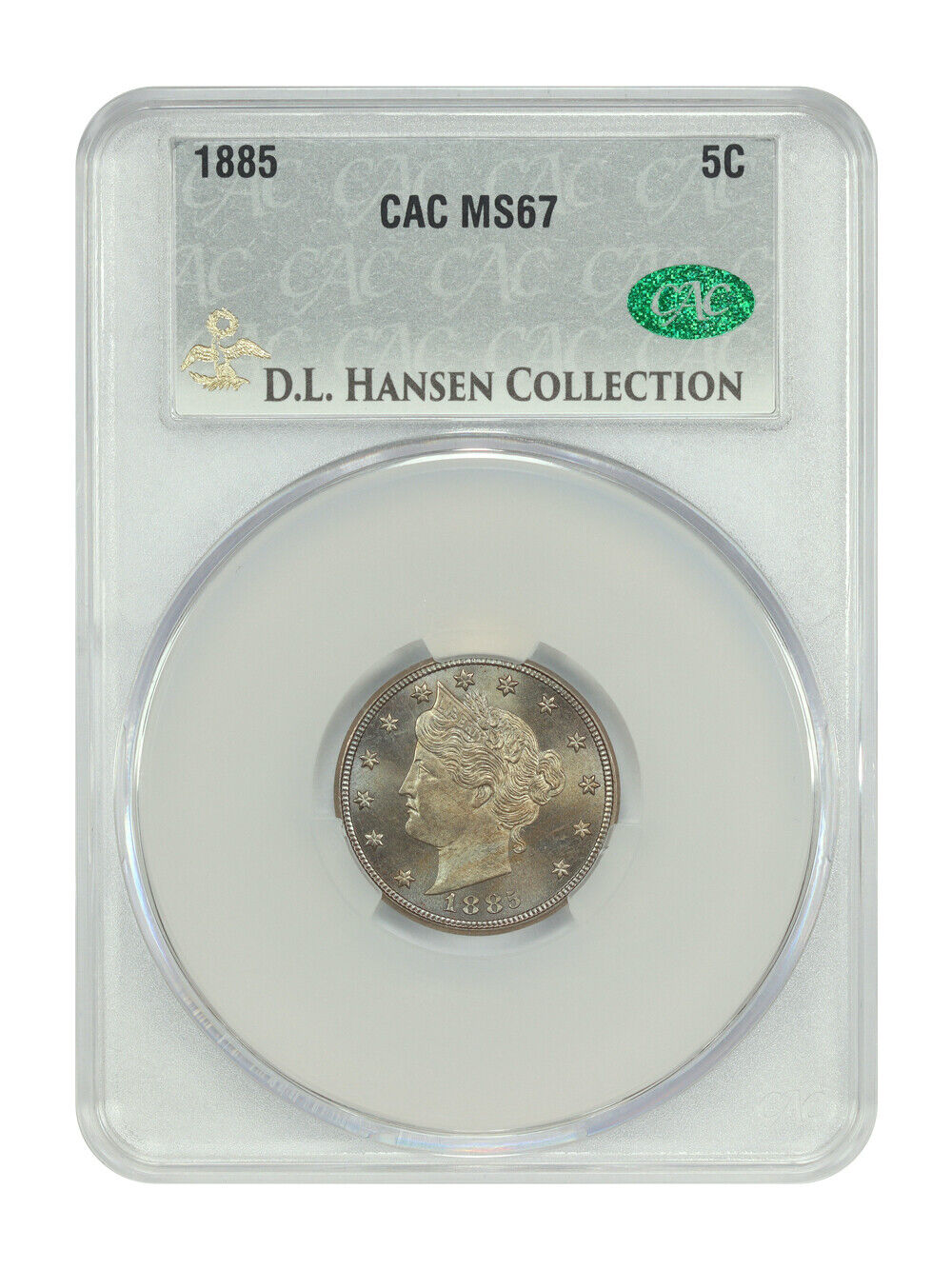 1885 5C CACG MS67 ex: D.L. Hansen - Liberty Nickel