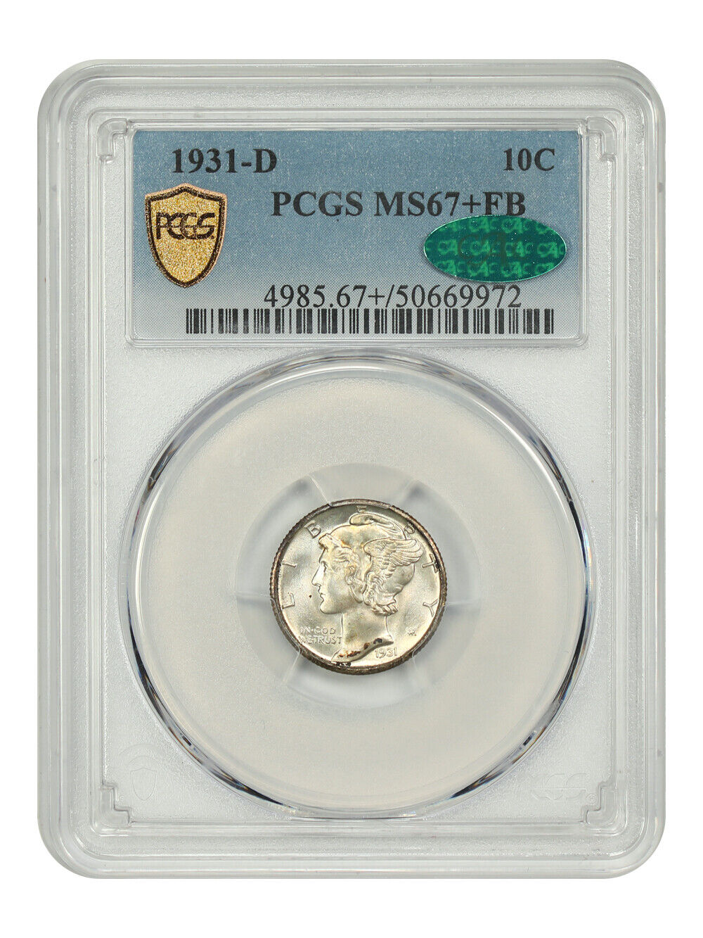 1931-D 10C PCGS/CAC MS67+FB - Mercury Dime