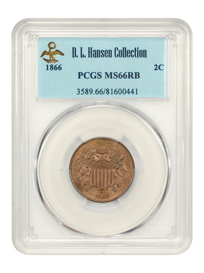 1866 2c PCGS MS66RB ex: D.L. Hansen