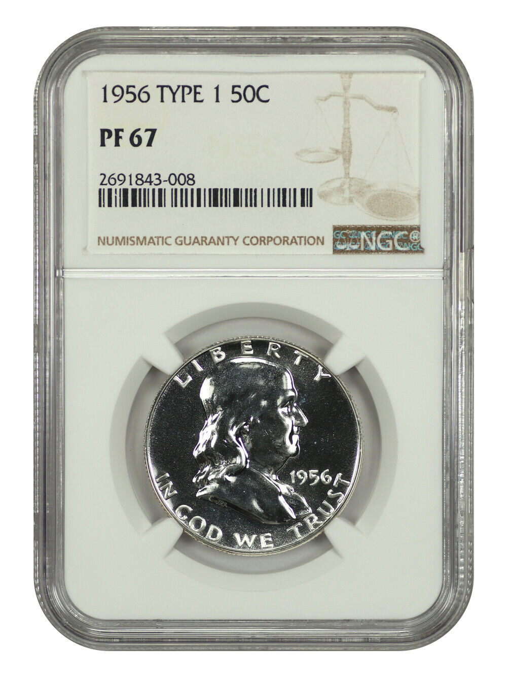 1956 50C Type 1 NGC PR67 - Franklin Half Dollar