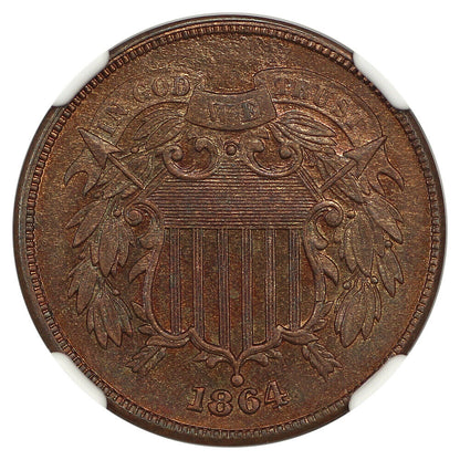 1864 2C NGC MS64RB (Large Motto)