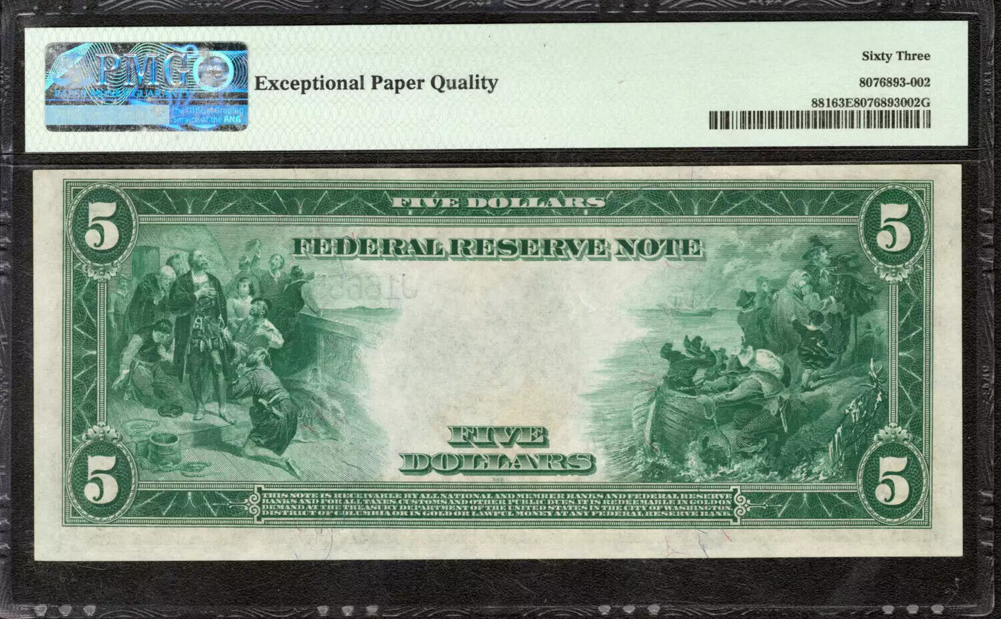 1914 $5 FEDERAL RESERVE NOTE KANSAS CITY FR.881 BURKE GLASS PMG CHOICE UNC 63 Q