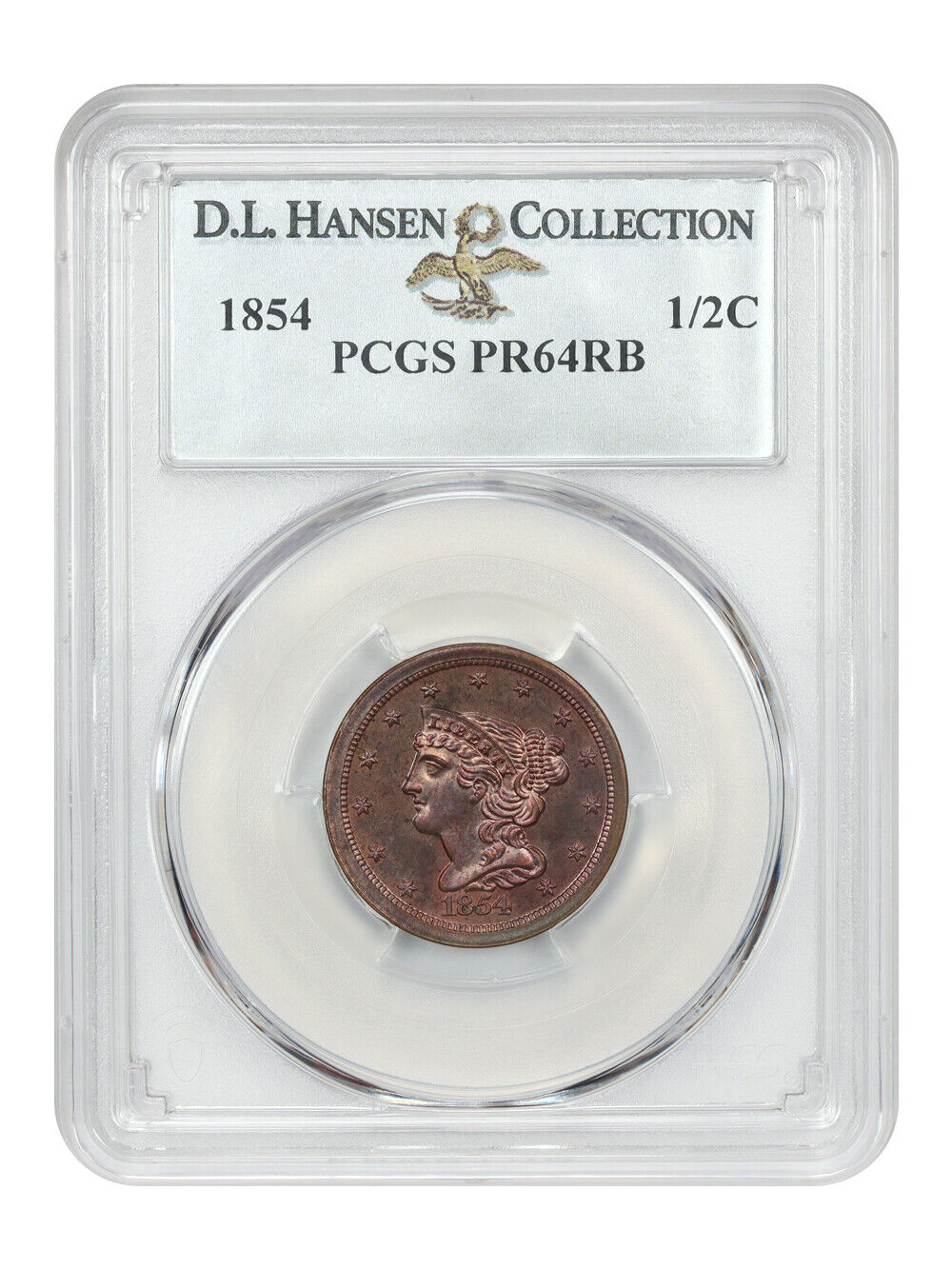 1854 1/2C PCGS PR64RB ex: D.L. Hansen