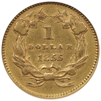 1855 G$1 NGC AU53 - Gold Dollar - Popular & Scarce Type 2 Gold Dollar