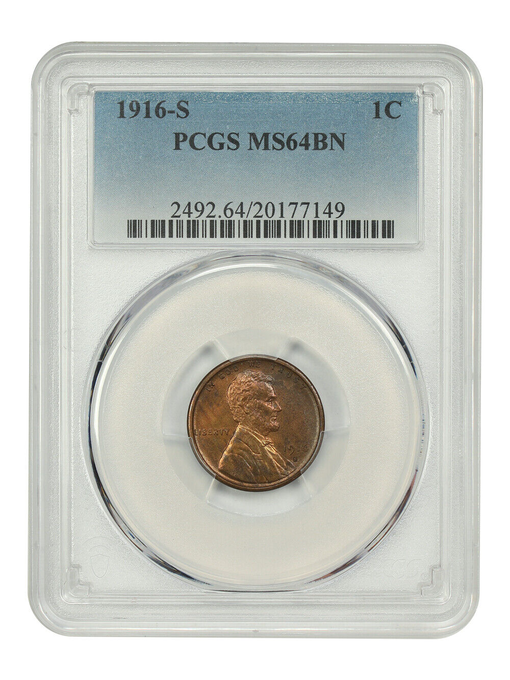 1916-S 1C PCGS MS64BN - Lincoln Cent (Wheat Reverse)