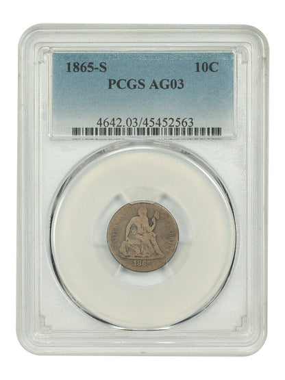 1865-S 10C PCGS AG3 - Liberty Seated Dime