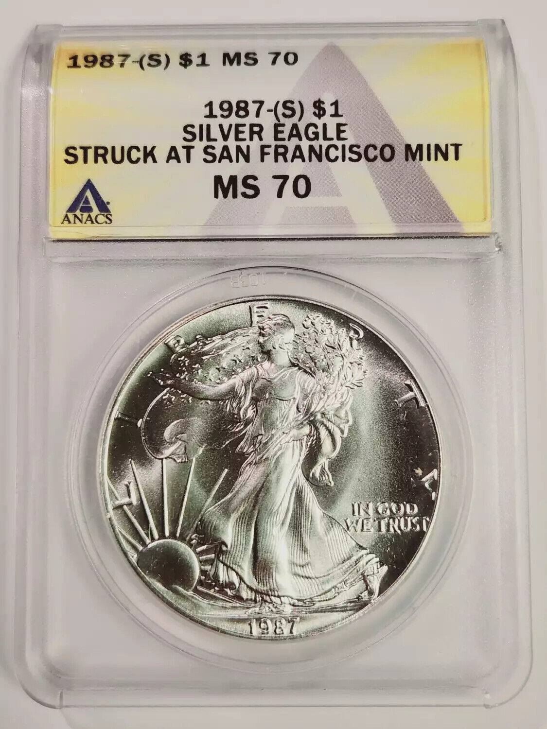 1987 S Silver Eagle ANACS MS-70 - Struck at San Fran Mint