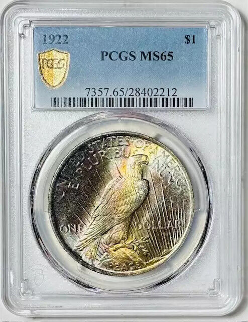 1922 P Peace Dollar PCGS MS-65 MONSTER RAINBOW, Double Sided