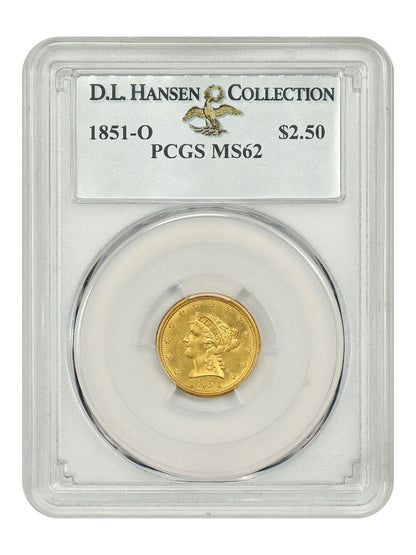 1851-O $2.50 PCGS MS62 ex: D.L. Hansen - Liberty Head $2.5 - Popular O-Mint Gold