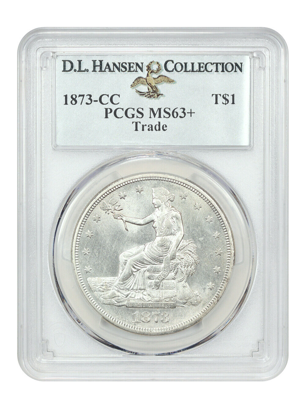 1873-CC Trade $1 PCGS MS63+ ex: D.L. Hansen