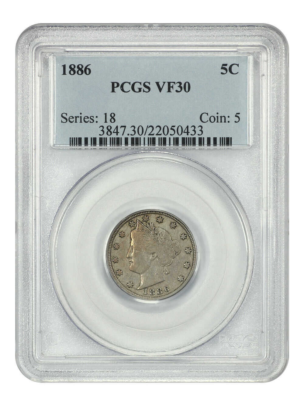 1886 5C PCGS VF30