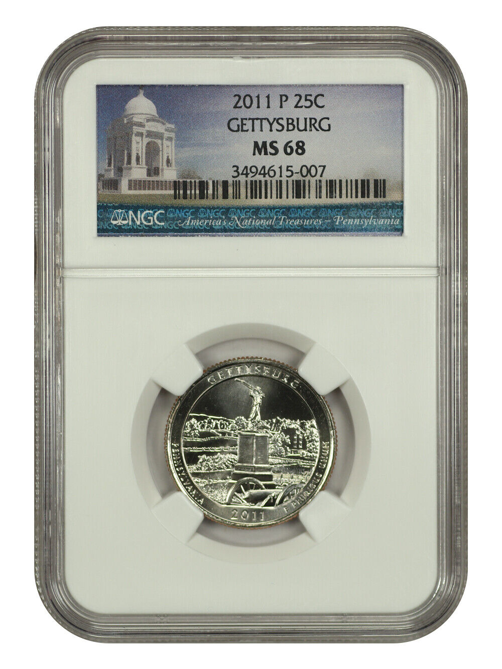 2011-P 25C Gettysburg NP NGC MS68 - Type 1 - Clad