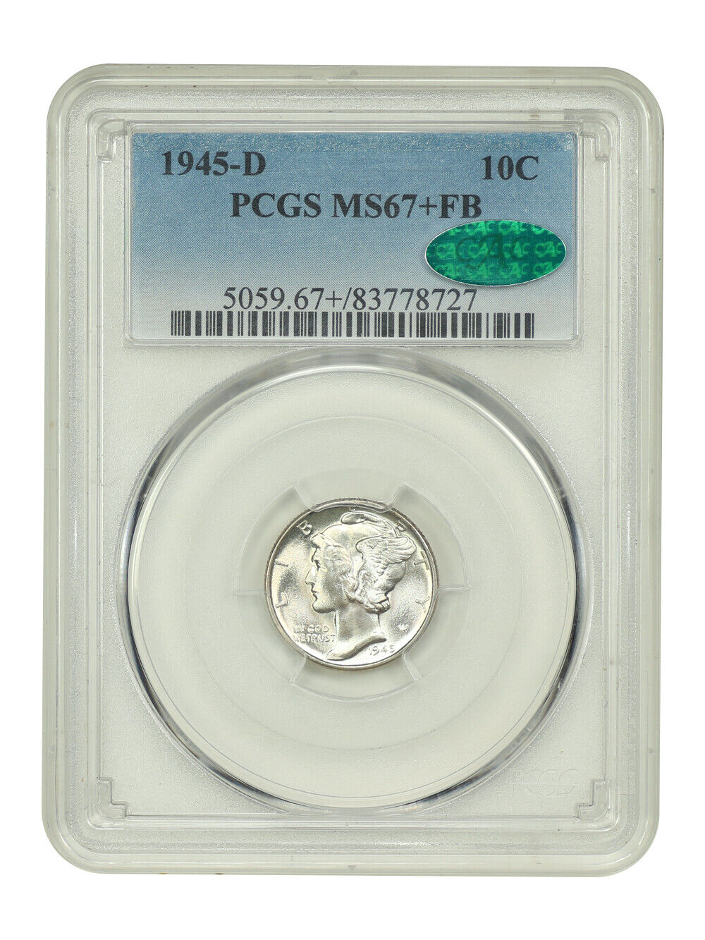 1945-D 10C PCGS/CAC MS67+FB - Mercury Dime