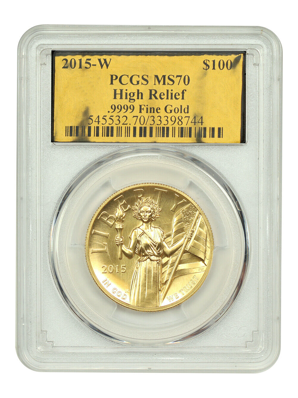 2015-W $100 High Relief PCGS MS70 (.9999 Fine Gold) - American Liberty Gold