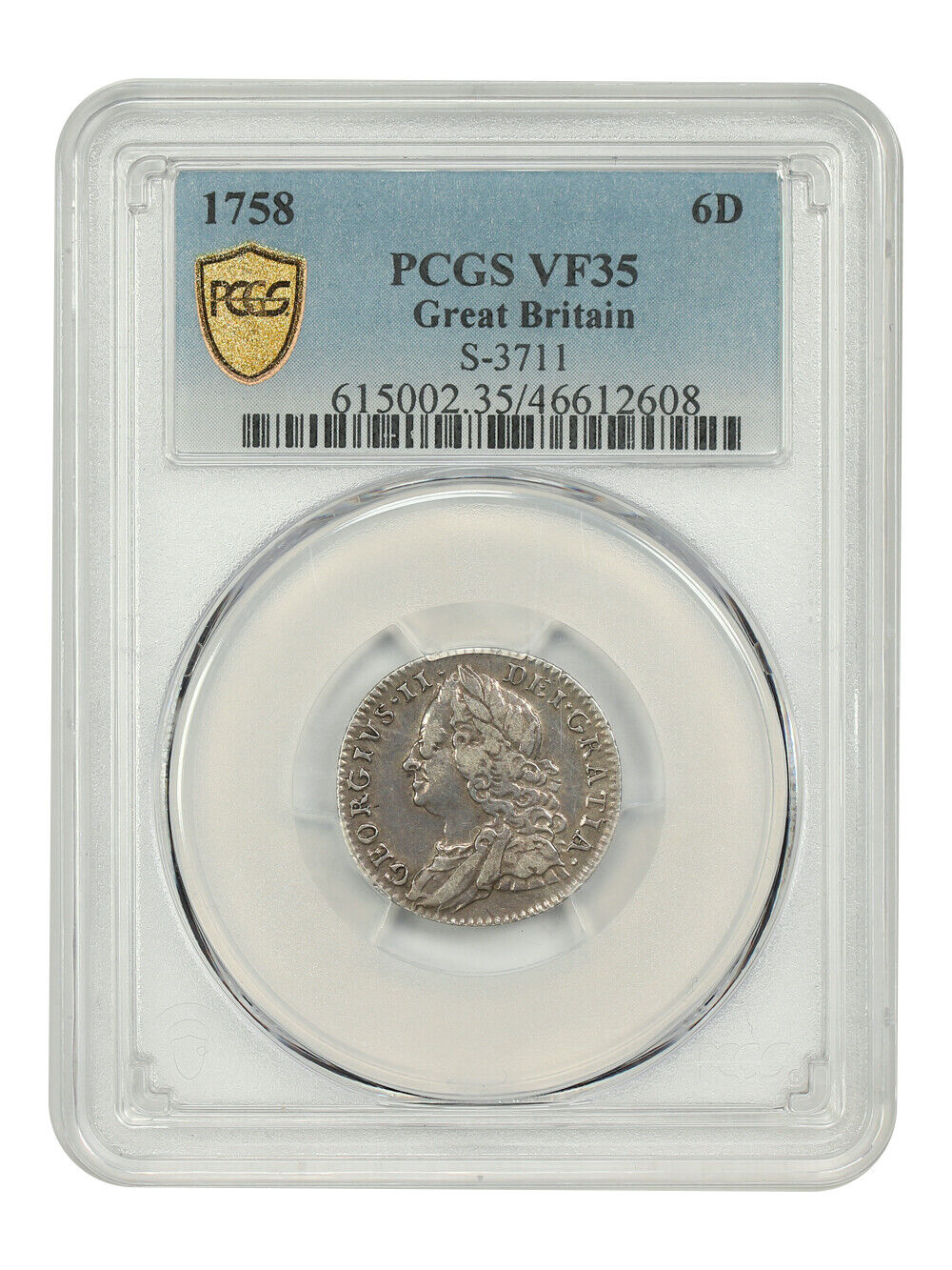 Great Britain: 1758 6D PCGS VF35 (S-3711)