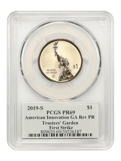 2019-S $1 Amer. Innovation PCGS PR69 (GA Trustees' Garden, Rev Proof, First Stri
