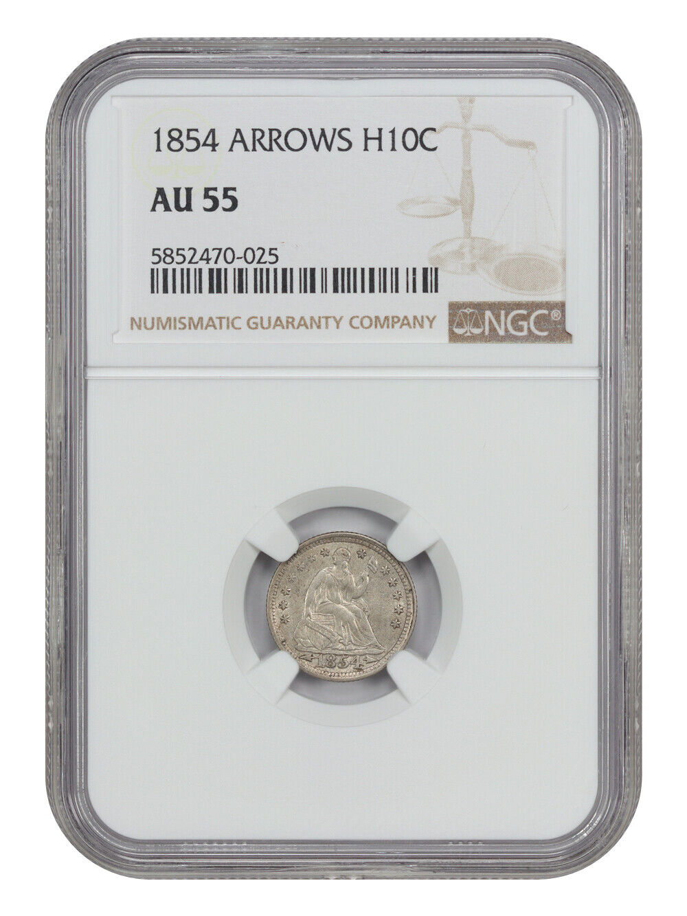 1854 H10C NGC AU55 (Arrows) - Liberty Seated Half Dime