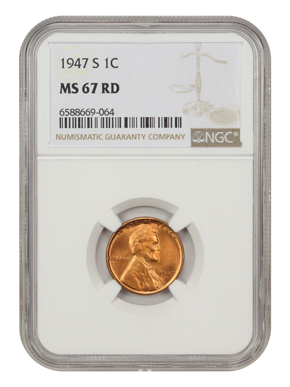 1947-S 1c NGC MS67 RD