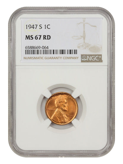 1947-S 1c NGC MS67 RD