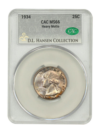 1934 25C CACG MS66 (Heavy Motto) ex: D.L. Hansen - Washington Quarter