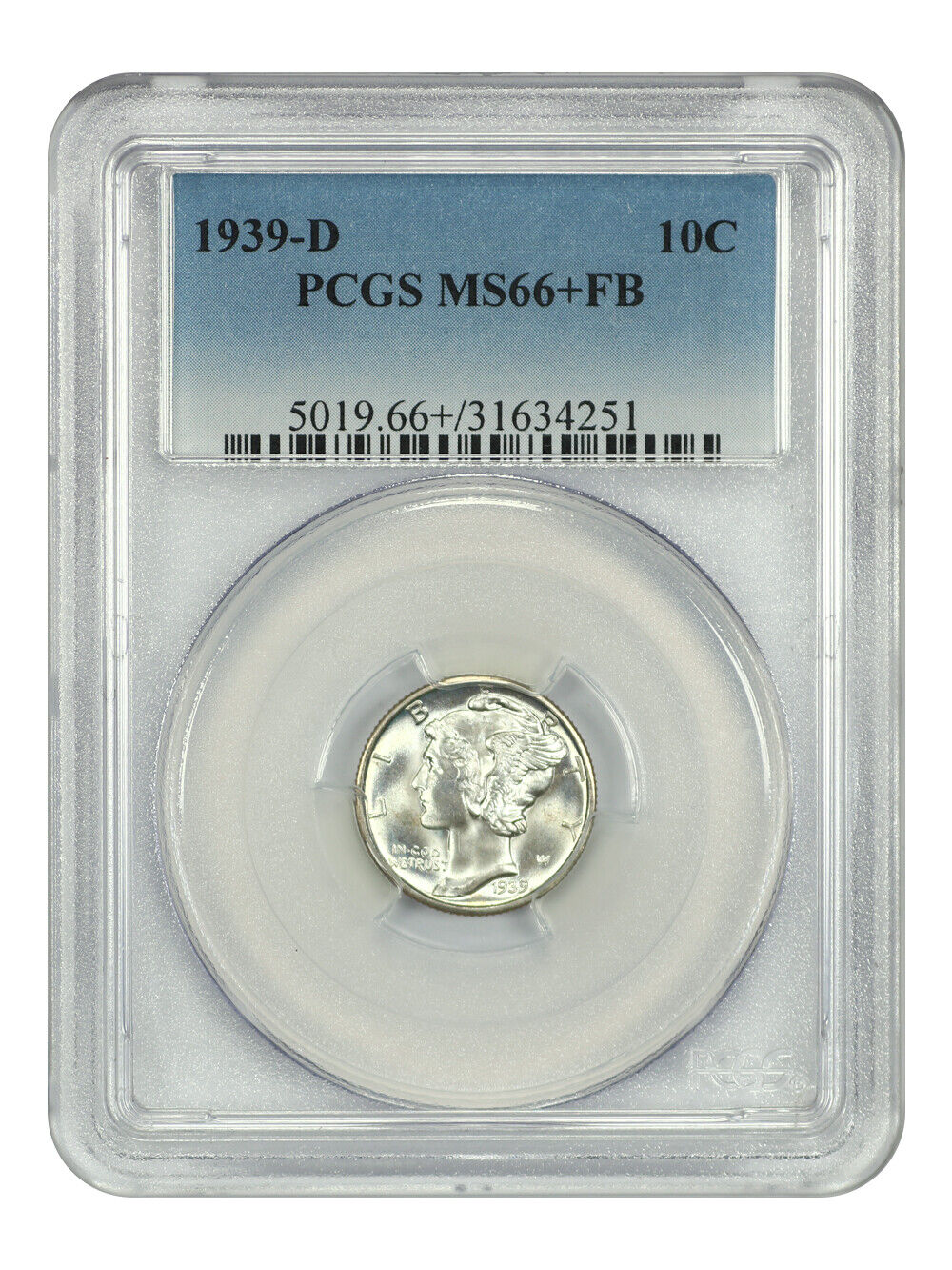 1939-D 10C PCGS MS66+FB - Mercury Dime