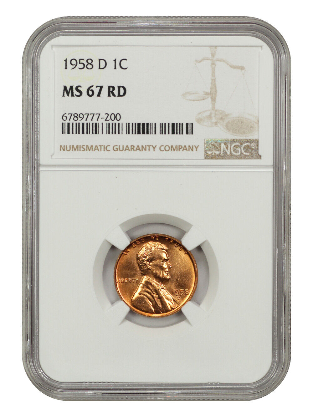 1958-D 1C NGC MS67RD