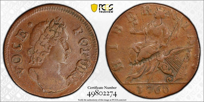 1760 Colonial Hibernia - Voce Populi Half penny PCGS AU-53 BN No P Nelson-4