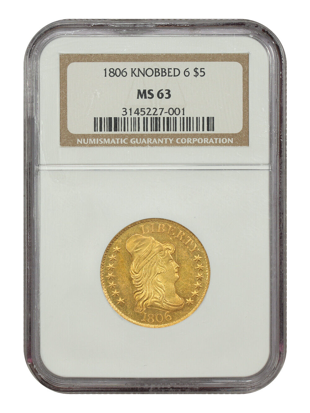 1806 $5 NGC MS63 (Knobbed 6) - Draped Bust $5