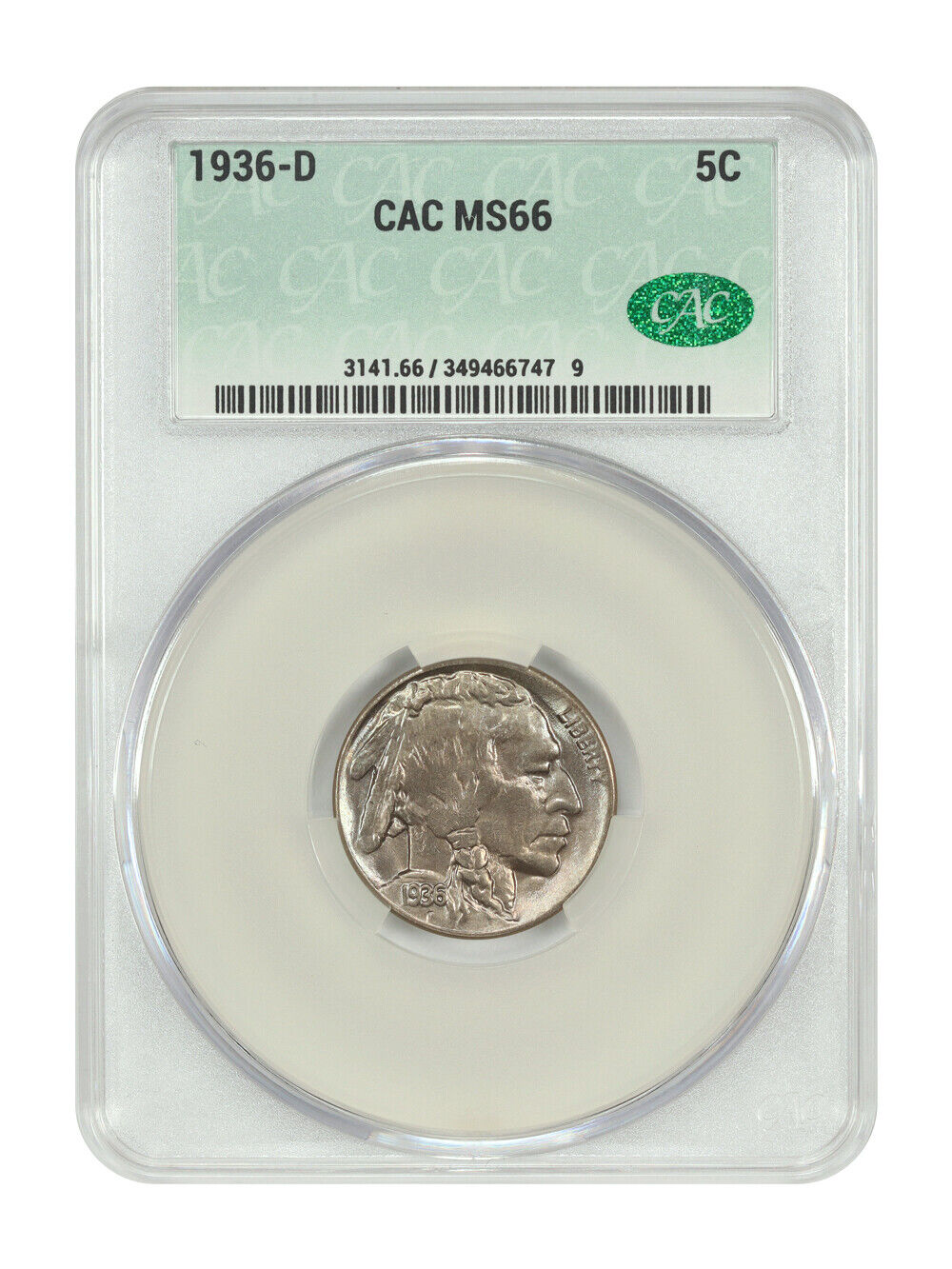 1936-D 5C CACG MS66 - Buffalo Nickel