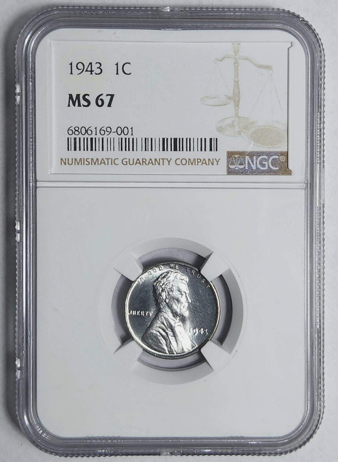 1943 P Small Cent Lincoln NGC MS-67