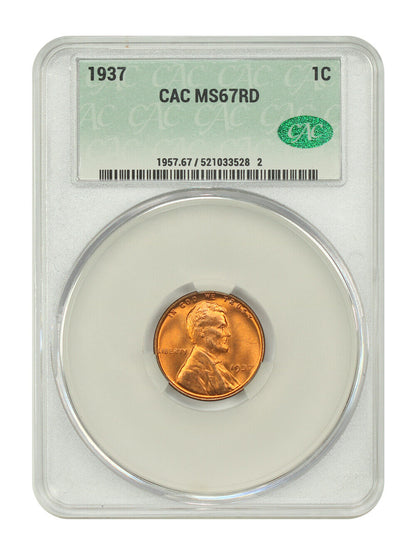 1937 1C CACG MS67RD - Lincoln Cent (Wheat Reverse)