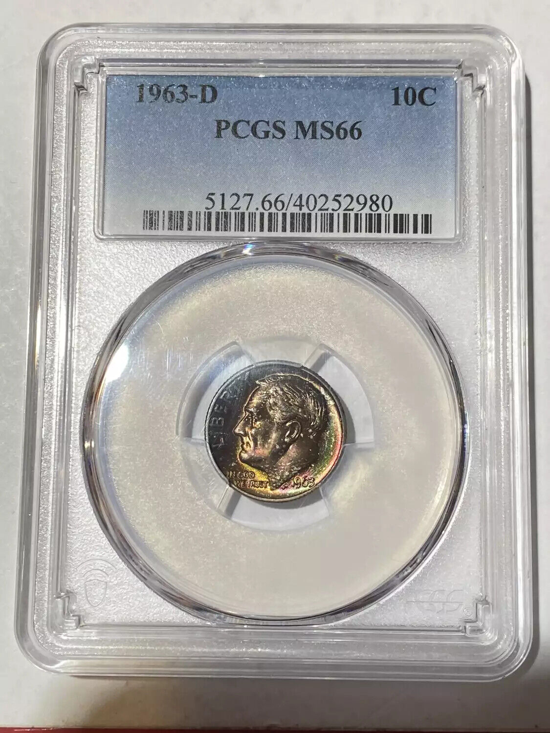 1963 D Dimes Roosevelt PCGS MS-66 Rainbow Toning