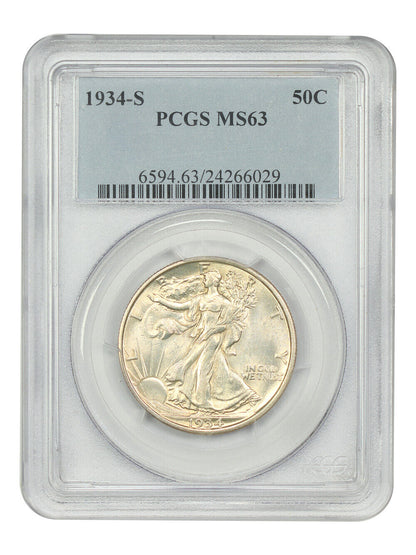 1934-S 50C PCGS MS63 - Walking Liberty Half Dollar - Scarce, Early Walker