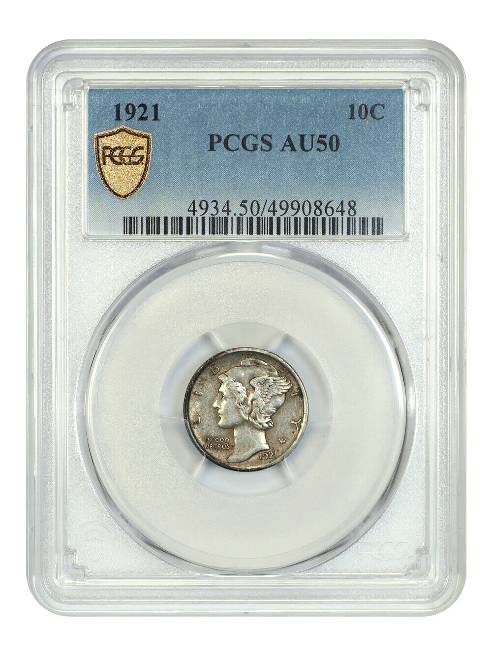 1921 10C PCGS AU50 - Mercury Dime - Key Date