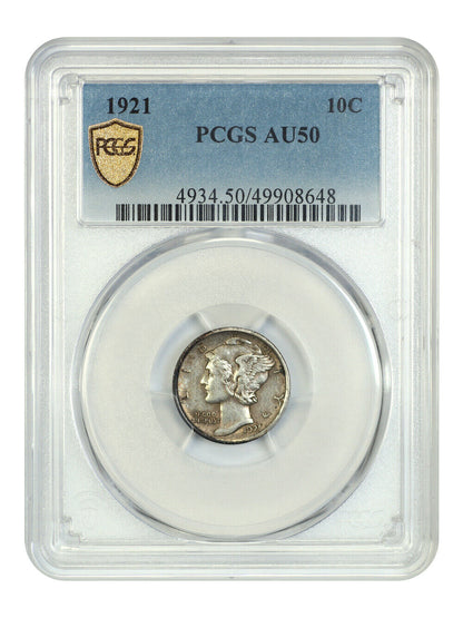 1921 10C PCGS AU50 - Mercury Dime - Key Date