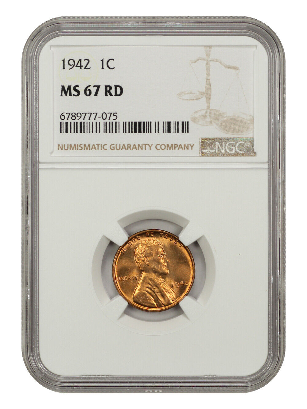 1942 1C NGC MS67RD